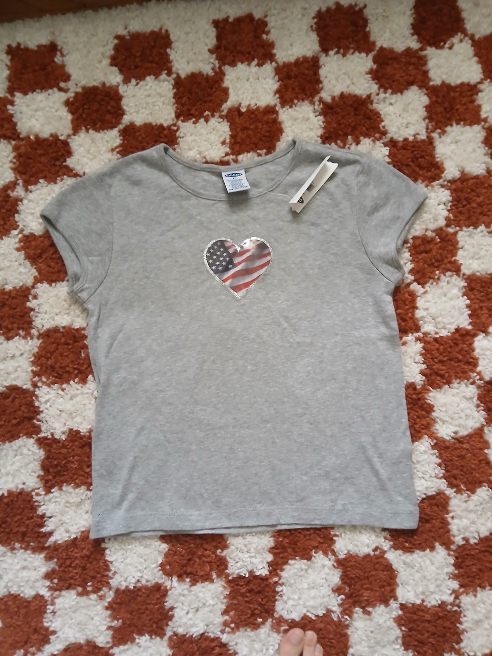 Deadstock Y2K Old Navy American Flag Heart Baby Tee